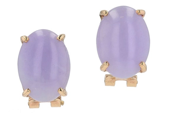 Vintage Lavender Jade & 14k Gold Oval Earrings - image 1