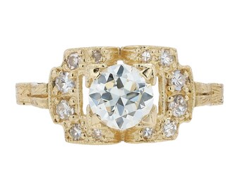 GIA Certified Art Deco Round Diamond 14k Yellow Gold Engagement Ring