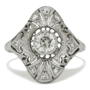 Anillo de compromiso antiguo Art Déco de platino con filigrana y diamantes imagen 1