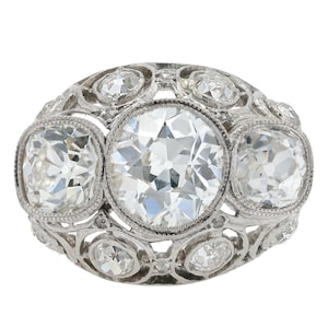 Eleganter Edwardian Gia Diamant 3 Stein 4 Karat Verlobungsring