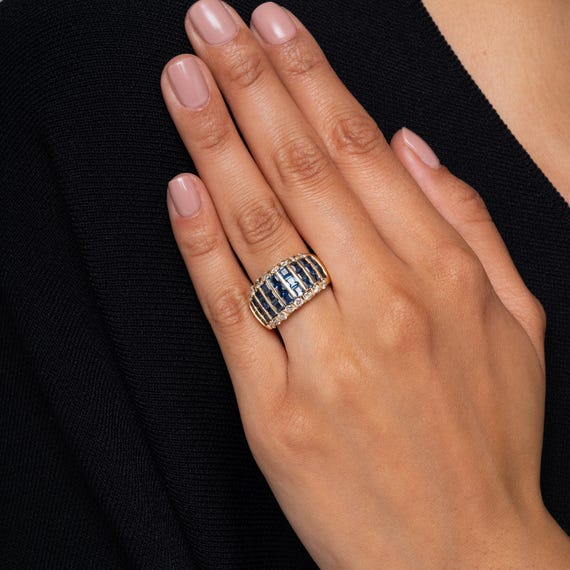 Estate Invisible Set Sapphire & Diamond Wide Band Ring