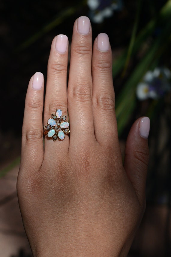 Mid Century Opal Flower Cluster Cocktail Ring - image 2
