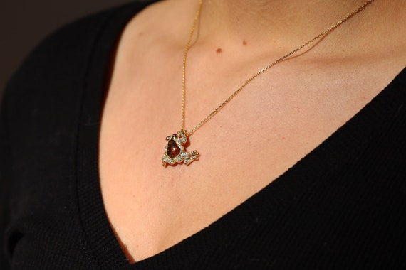 Estate Tourmaline Diamond and Ruby Frog 18k Yello… - image 4