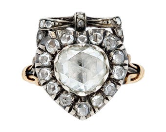 Anillo de compromiso con diamante en forma de corazón de talla rosa, estilo renacimiento georgiano, certificado por GIA.