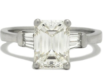 2.30 Carat Emerald Cut Diamond Engagement Ring Art Deco GIA Report