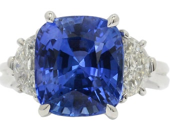 Estate 6 Carat Sapphire and Diamond Engagement Ring