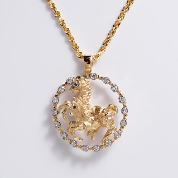 Mid-Century Wild Horses Diamond Pendant