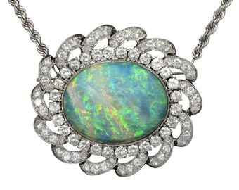 Space Age Modernist 33 Carat Opal Diamond Necklace