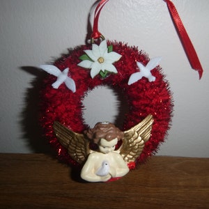 Angel & Doves Ornament / Christmas Ornament / Mini Wreath Ornament