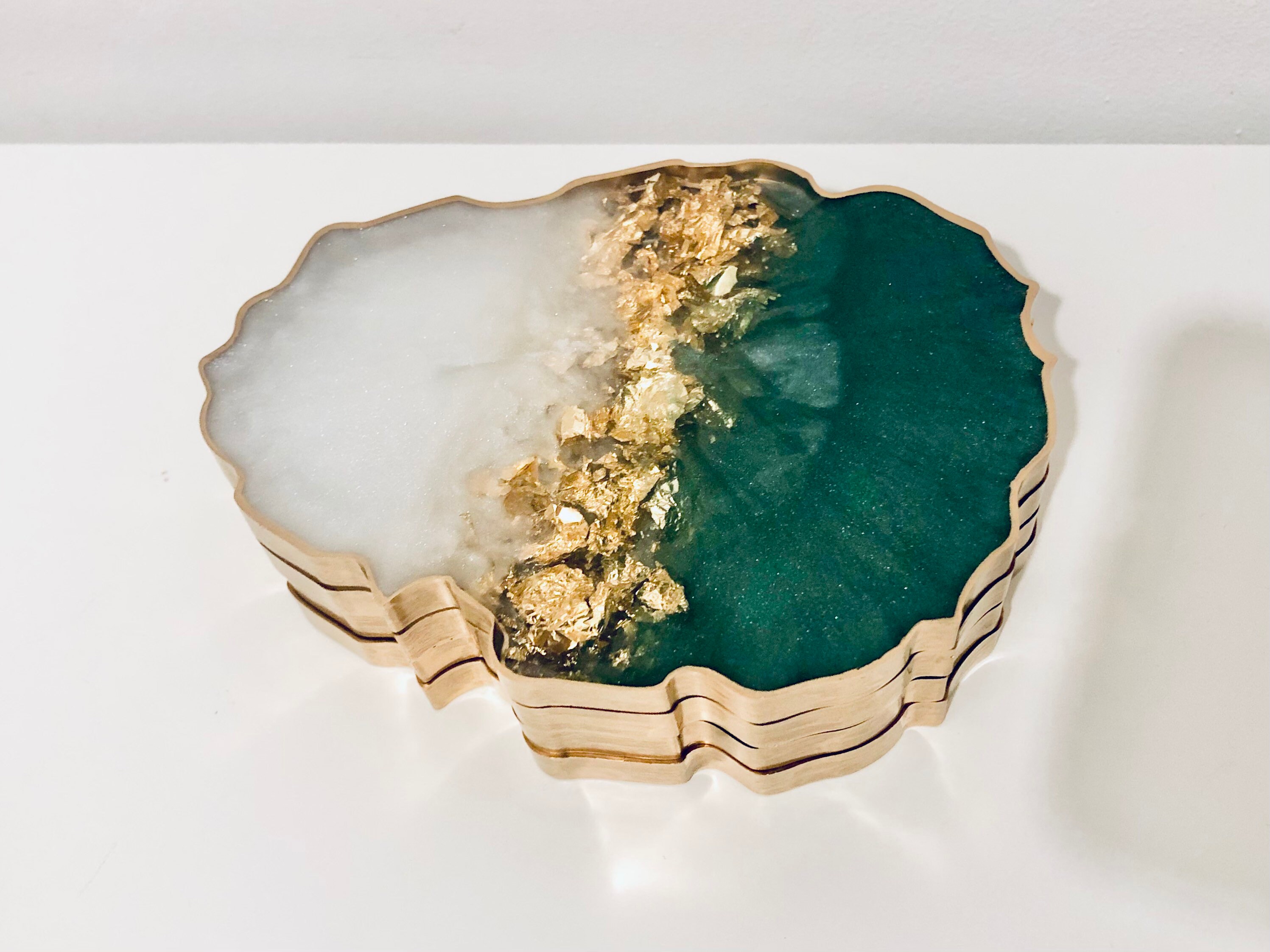 Emerald Rock Gold Foil Resin Coaster Set