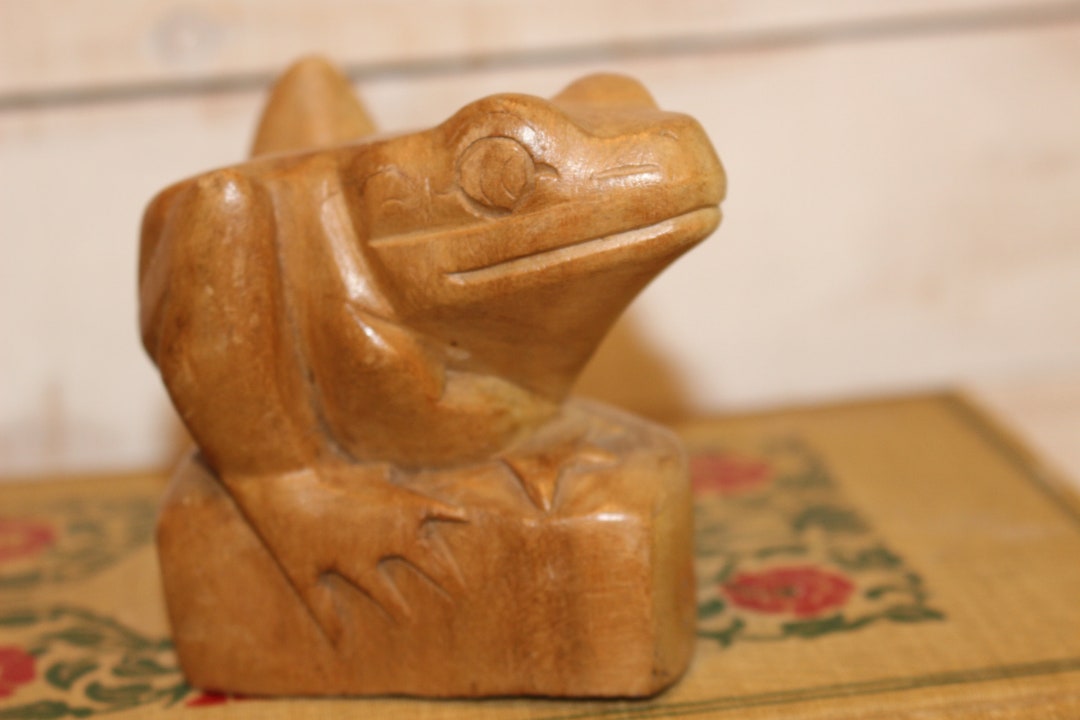 Vintage Hand Carved Wood Frog Folk Art Frog Carving Etsy