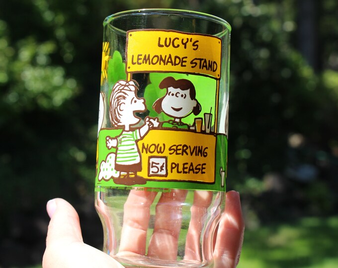 Vintage Lucy's Lemonade Stand Drinking Glass Peanuts Gang 1970's Anchor