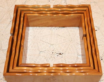 4 Mid Century Interlocking Wood Shelves Square Nesting Modular Curio Wall Shelves