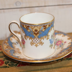 Vintage Shelley Bone China Blue Sheraton Demitasse Cup And Saucer