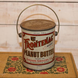 Frontenac Peanut Butter Pail Tin 12oz. Gannon Grocery Co. Marquette Mich 1920&#39;s Advertising Tin