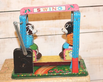 Vintage Tin Lithograph Wind Up Toy SY Japan AS IS Dog And Bear