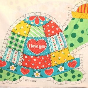 1970's Cut and Sew Fabric Patchwork Turtle "I Love You" Pillow Spring Mills