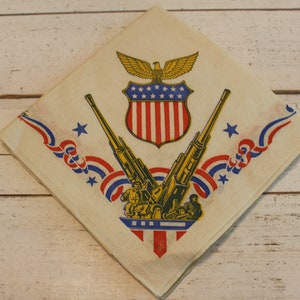 Vintage WWII Victory Paper Napkin: Eagle, Tank, Battleship Memorabilia