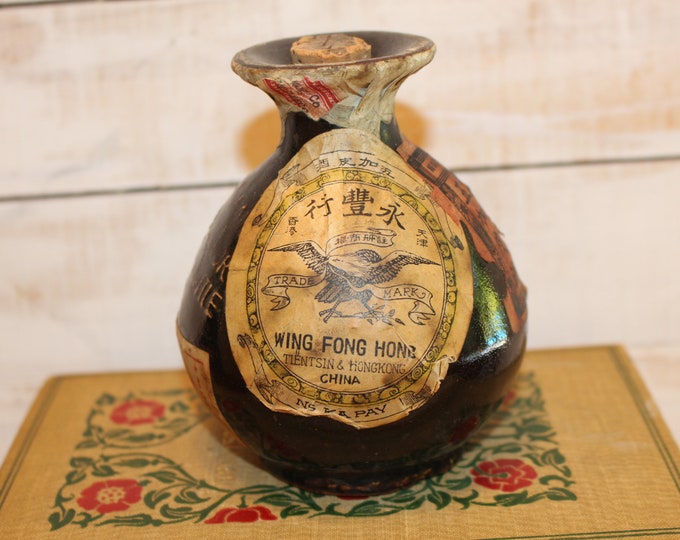 Pair of Vintage Chinese Liqueuer Bottles Wing Lee Wai Mui Kwe Lu rose