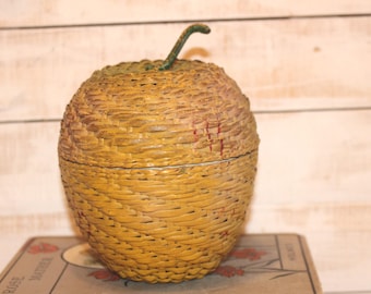 Vintage Woven Apple Shape Basket with Lid: Farmhouse Fall Decor