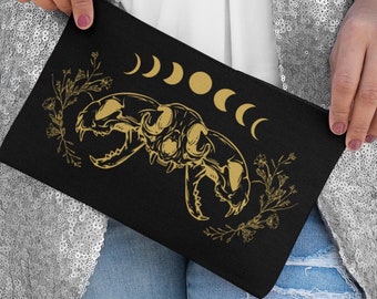 Witchy Moon Phases Tarot Pouch - Double Sided - Cat Skulls Zip Up Accessori Borsa - Conservazione per cristalli e trucco - Estetica celeste