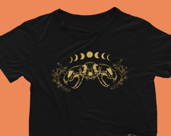 Camicia Fasi lunari, Teschi di gatto floreale, Luna mistica, Boho Celestial Tee, Camicia grafica estetica vintage astrologica stregata