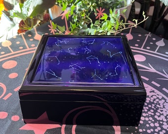Scatola dei tarocchi delle costellazioni zodiacali / Estetica della strega celeste / Mazzo dei tarocchi Cristalli Rune Conservazione dei gioielli / Regalo per gli appassionati di astrologia