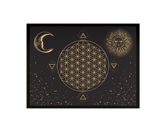 Witchy Celestial Sun and Moon Crystal Grid Tile, Candle Magic e Pendulum - Geometria Sacra, Simboli Elementali, Arredamento Stregoneria Spirituale