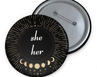 She Her Pronome Pin Celestial Moon Phases Aesthetic