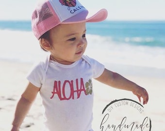 Pinker Aloha Glitter Body®, Hawaiianisches Baby Strand Outfit, Surf Baby Geschenk