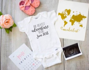 Pregnancy Announcement Onesie, Our Greatest Adventure Begins Baby Bodysuit