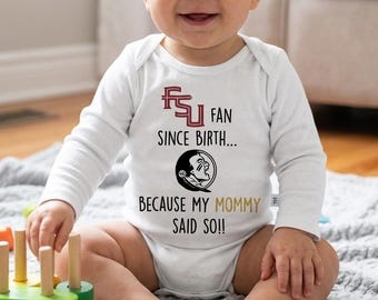 Body para bebé FSU®, body para bebé de los Florida State Seminoles, fan de FSU desde que nació, lo dijo mamá, regalo para bebé de Florida State