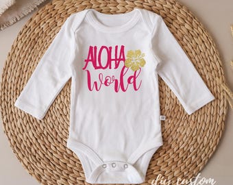 Rosa Glitzer Aloha World Hibiscus Onesie®, Hawaii Baby Geschenk
