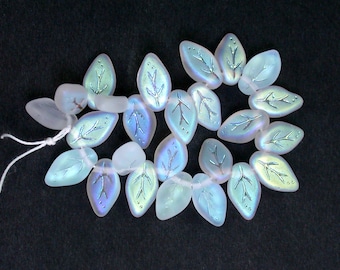 Crystal transparent matte w/ AB finish 5 x 10mm leaf beads. Set of 25 or 50.