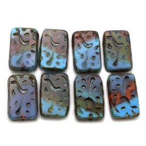 Dark Brown transparent Blue opaque w/ picasso 18 x 12mm rectangle. Set of 5 or 10.