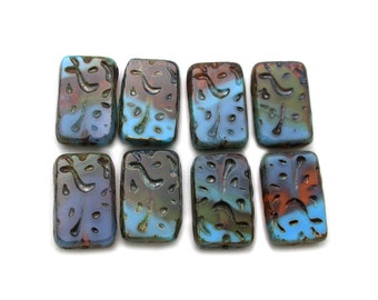 Dark Brown transparent Blue opaque w/ picasso 18 x 12mm rectangle. Set of 5 or 10.