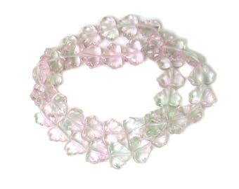 Pale Ice Pink UV Active Green transparent 13 x 11mm maple leaves. Set of 10, 20 or 40.