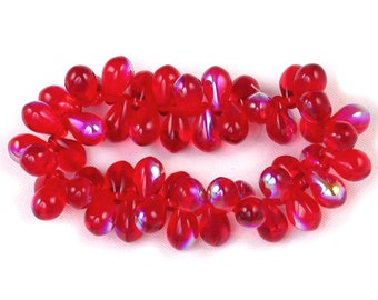 Red transparent w/ AB 5 x 7mm drops. Set of 50.