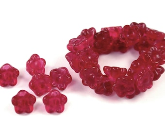 Raspberry Light Fuchsia opaline 8mm button flower bead. Set of 25.