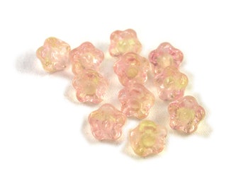 Rose UV active Pale Yellow transparent 7mm button flower bead. Set of 12, 25 or 50.