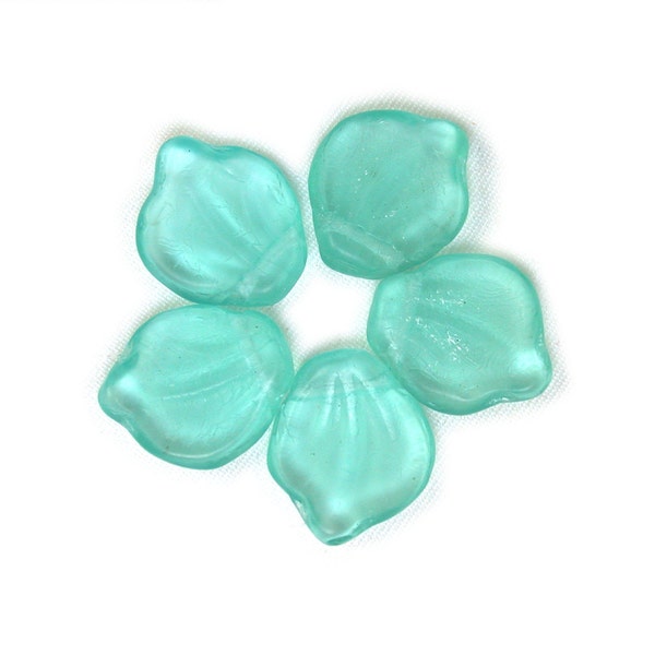 Aqua transparent matte 12 x 15mm petal beads. Set of 10 or 20.