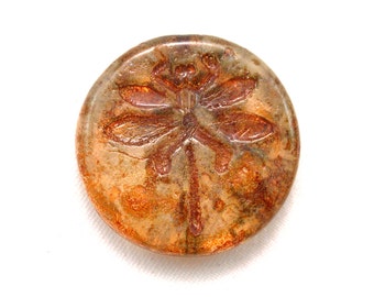 Crystal transparent w/ Golden Brown picasso finish 22 x 5mm dragonfly coin. Set of 1, 2 or 4.