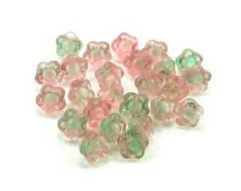Pale Pink UV Active Pale Green transparent small 7mm button flower bead. Set of 12, 25 or 50.