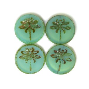 Aqua opaline glass w/ picasso finish large 22mm table cut dragonfly coin. One bead, 2 or 4. image 3