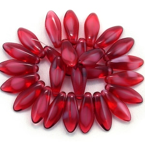 Cranberry Red Purple Fuchsia transparent w/ White givre larger size 17 x 7mm daggers. Set of 12 or 25.