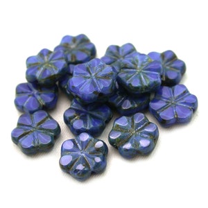 Dark Royal Blue silk opaque w/ picasso flat 10mm flower link. Set of 15 or 30.