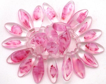 Pink White Crystal mix larger size 17 x 7mm daggers. Set of 25.