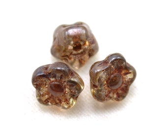 Light Warm Gray transparent w/ picasso 7mm button flower bead. Set of 25 or 50.