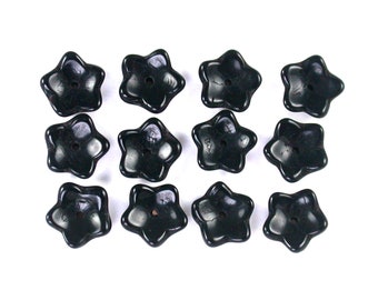 Jet Black 10mm center drilled cup flower beads. Set of 25.