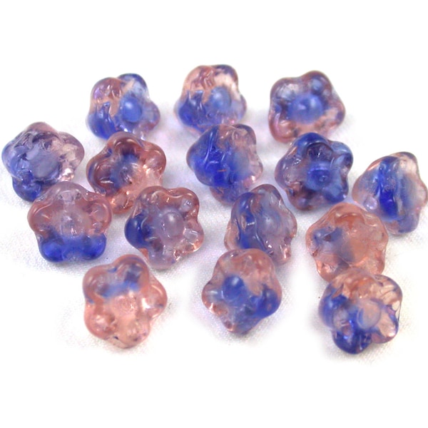 Purple Sapphire Blue transparent 7mm button flower bead. Set of 12, 25 or 50.